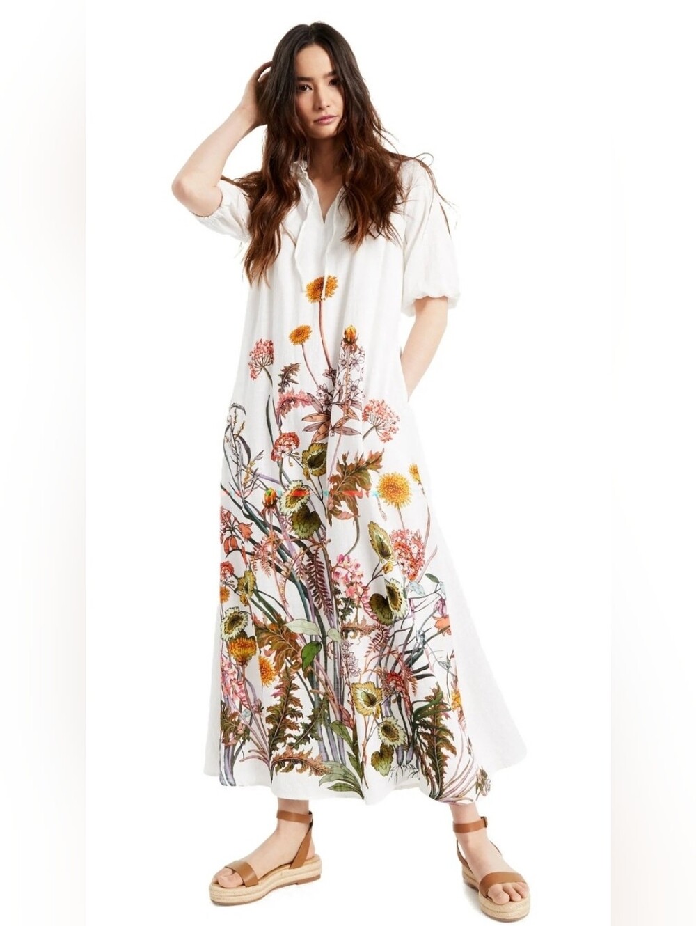 NWT INC White Bella Botanical Maxi Dress Large